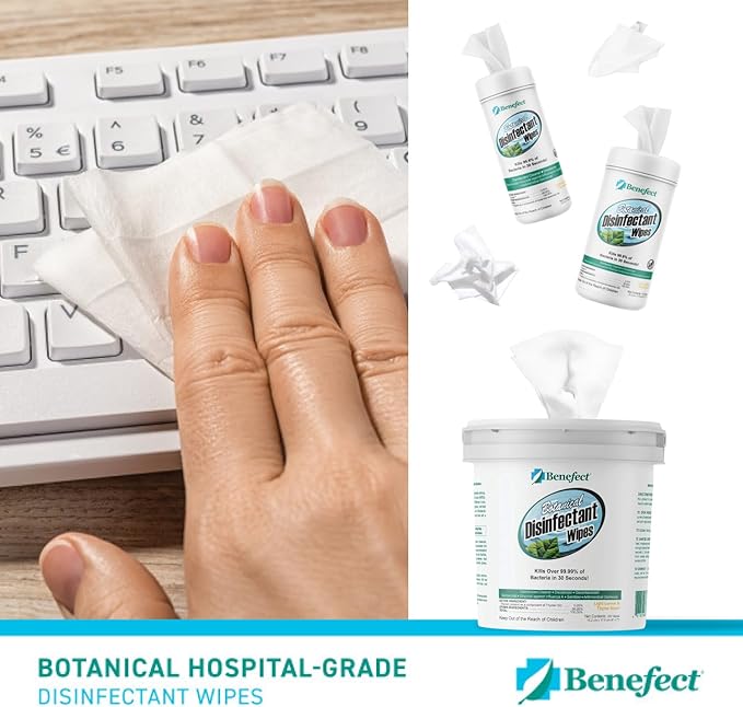 Benefect Botanical Disinfecting Wipes - (90 Wipe Count) Natural, No Residue - Antibacterial Disinfectant, Multi-Surface Cleaning and Sanitizing Wipes