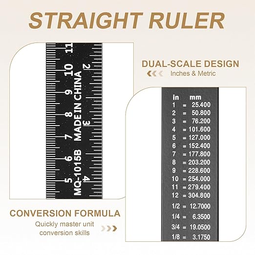 HARFINGTON 6pcs Metal Straight Ruler 15cm Metric SAE Aluminum Alloy Measuring Rulers Scale Tool with Hole for Measure Study Reading Classroom Office, Black