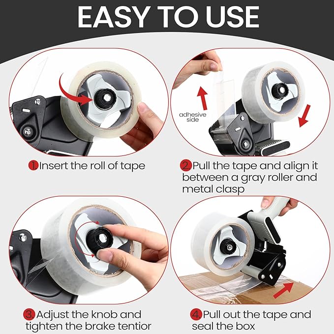 2 Pack Packing Tape Dispenser Gun with 12 Roll Packing Tape 2 Inch Gun 2.7 Mil Heavy Duty Packaging for Shipping, Moving, Carton and Box Sealing(Black)