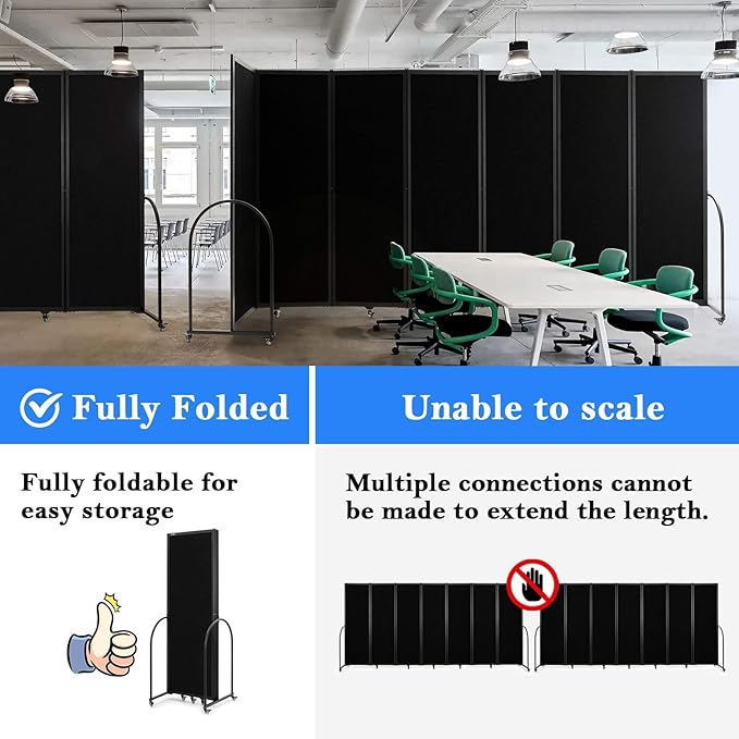 Folding Room Partition,Privacy Room Screen with Arms,Office Dividers Partition Wall,14'3"L* 6'7"H,Black