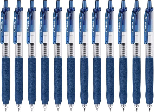 0.5mm Gel Pens Fine Point Smooth Writing Pens, 12PCS Blue Ink Pens, Retractable Leather-Like Blue Gel Pens, Business Gel Pen for Journaling, Writing, School, Office Use (Blue)