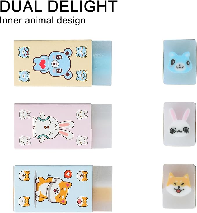 18Pcs Cute Animal Erasers for Kids Bulk, Kawaii Fun Pencil Jelly Erasers for School Classroom Supplies Prize Gifts Party Favors