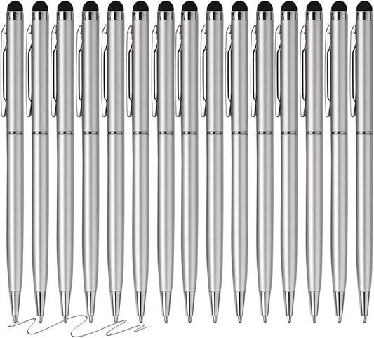 15 Pack Stylus Pens for Touch Screens Stylus Pen Compatible with Phone Tablets Kindle and Black Ink Ballpoint Pens-2 in 1 Stylists pens for Touch Screens (Silver)