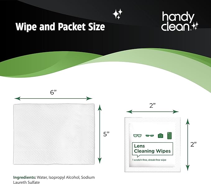 HandyClean Pre-Moistened Lens Cleaning Wipes, Eyeglass Wipes, Screen Wipes, Case of 8 Boxes - 200 ct of 6 x 5 inches Individually Packed Lens Cleaner Wipes