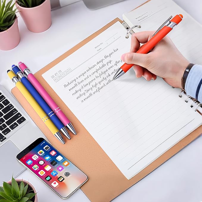 9 Pack Ballpoint Pens 2-in-1 Retractable Ballpoint Pen with Stylus Tip, Metal Stylus Pens for Touch Screens, 1.0 mm Black Ink