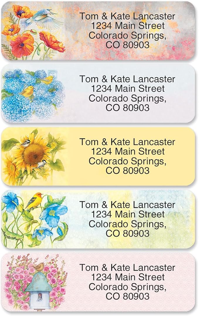 Everyday Birds Rolled Personalized Return Address Mailing Labels with Dispenser, Set of 500, Small ¾ x 2½ Inch Size, Custom Self-Adhesive Sticker Roll, by Colorful Images