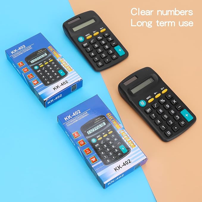 24 Pack Basic Mini Calculators - 8 Digit Display, Solar Battery & AC Power, Handheld for Office, School & Home