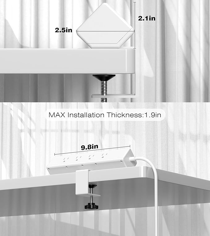 40W Fast Charging Station,Desk Clamp Power Strip,4 USB-C Ports & 8 AC Outlets,Desktop Edge Mount Surge Protector Power Strip,14AWG Heavy Duty Cord,Fit 1.9" Tabletop Edge for Home Office(10Ft Cable)
