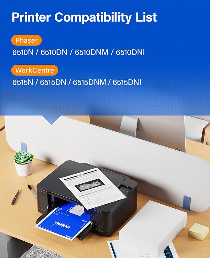 6510 6515 Toner Cartridge Set 4-Pack High-Yield 106R03480 106R03477 106R03478 106R03479 Replacement for Xerox Phaser 6510N 6510DN 6510DNM 6510DNI WorkCentre 6515N 6515DN 6515DNM 6515DNI Printer Ink