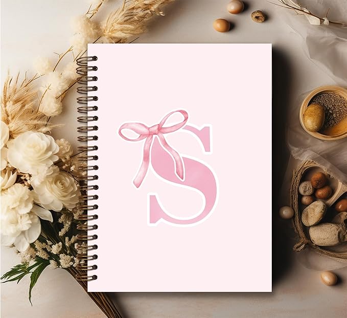 Coquette Trendy Preppy Pink Bow Spiral Notebook,Initial S Journal Personalized Teen Girl Gifts,Monogrammed Gifts for Women Teen Girl,College Ruled Hardcover Spiral Notebook 5.5 x 8.3