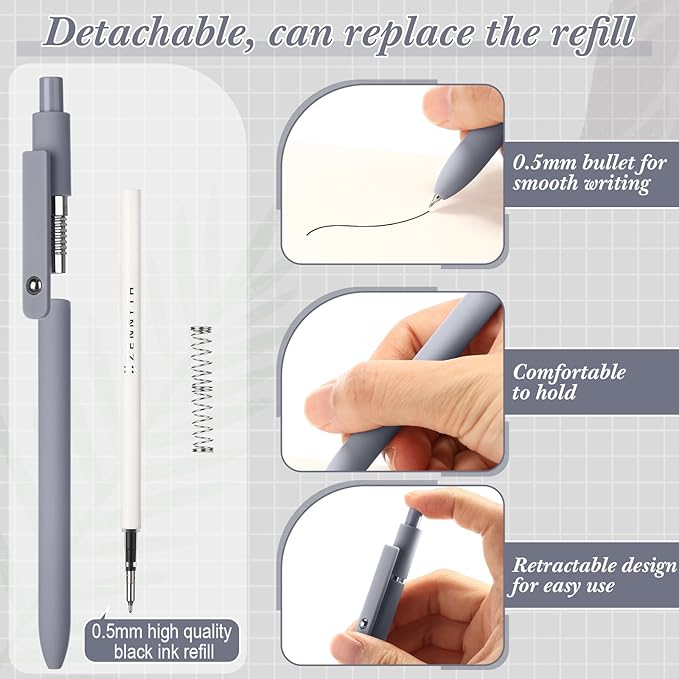 Epakh Gel Pens, 10 Pcs 0.5mm Quick Dry Black Ink Fine Point Smooth Writing Pens High End Series Retractable Aesthetic Ballpoint for Office School Supplies Women Men Gifts(Classic Color,Classic)