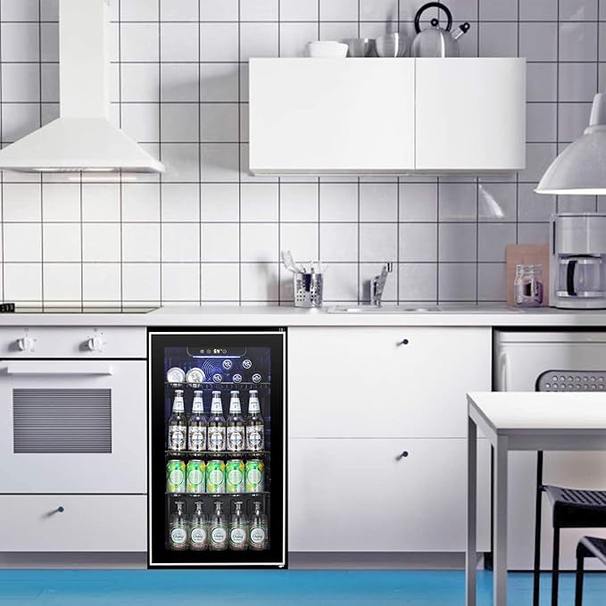 Antarctic Star Beverage Refrigerator Cooler -120 Can Mini Fridge Glass Door for Soda Beer or Wine Constant Glass Door Small Drink Dispenser Clear Front Door for Home, Office Bar 3.2cu.ft