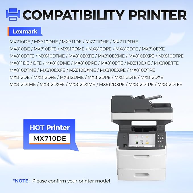 62D1000 Toner Cartridge Black 1-Pack Replacement for Lexmark 621 62D1000 621H 62D1H00 Toner Compatible with Lexmark MX711DE MX710 MX710DE MX710DHE MX810 MX810DE MX811 MX811DE MX812 MX812DE Printer Ink