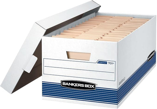 Bankers Box 20 Pack STOR/FILE Medium-Duty File Storage Boxes, FastFold, Lift-Off Lid, Letter, White/Blue