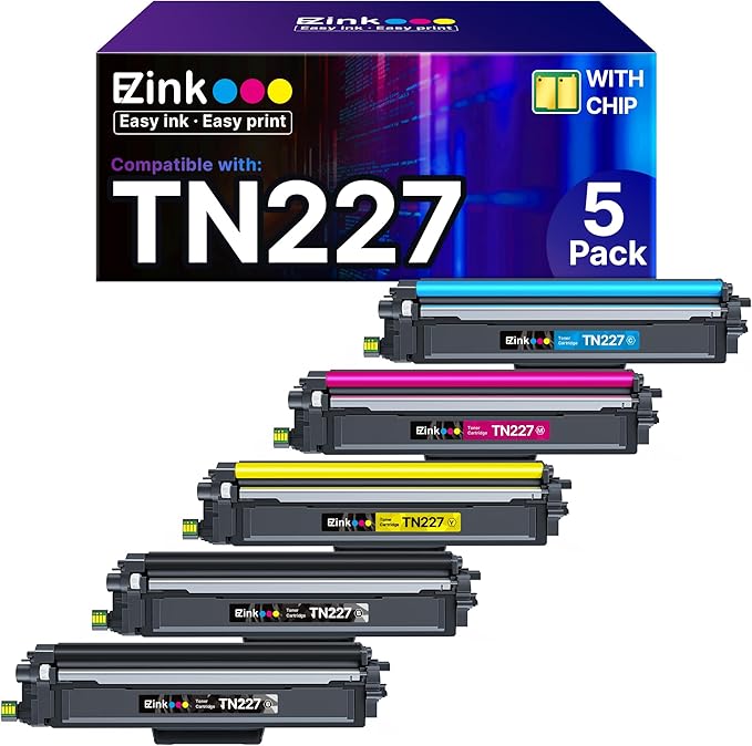 E-Z Ink TN-227 TN227 Compatible Toner Cartridge Replacement for Brother TN227 TN-227 TN227BK/C/M/Y High Yield to use with HL-L3270CDW HL-L3230CDW HL-L3210CW HL-L3290CDW MFC-L3710CDW (5 Pack)