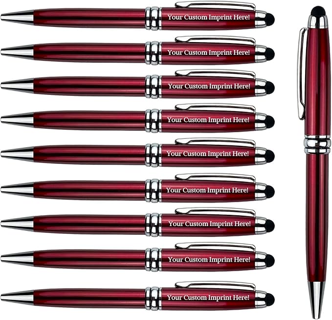 Ancolo Personalized retractable pens with Stylus tip stylish pens - Engraved with Your Name or Message, Phone Number Black ink Gift for Bank, Office, Hotel Lobbies 10 Pens/Box