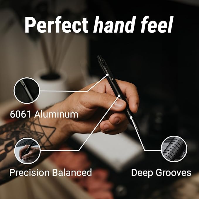 Everyman Grafton Full Click Refillable 0.7mm Ball Point Pen, Black | Sleek Anodized Aluminum EDC Pen with Deep Grooved Grip | Smooth Writing Pocket Pen for Office, Travel, Gifting & Daily Use