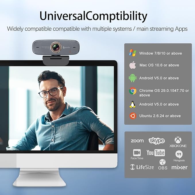 Angetube 1080P HD Webcam with Privacy Shutter Dual Noise-Cancelling Mic PC Camera Webcams, Wide 90° View, USB Plug & Play for Video Conferencing, Streaming, Zoom/Skype/YouTube for PC/Desktop/Laptop