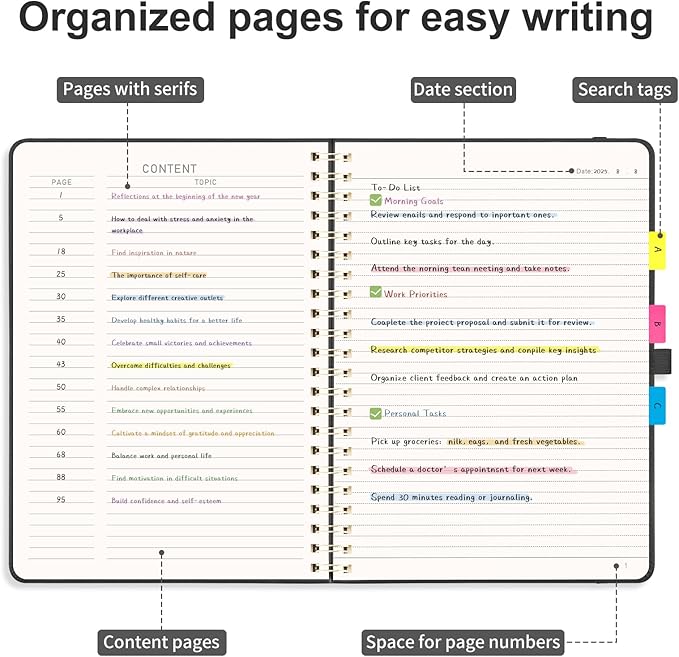 AHGXG Lined Spiral Notebook 8.5" x 11", A4 Large Notebooks for Women Men, Hardcover Leather Notebook College Ruled, 100 GSM Thick Paper, Notebooks for Work School Note Taking Writing, Black