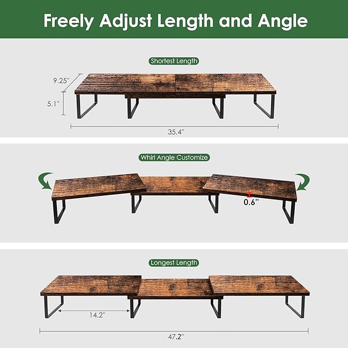 Dual Monitor Stand Riser With Drawer, Office Desk Organizers And Accessories, Computer Monitor Riser For 2 Monitors For Desk, Monitor Shelf With Adjustable Length & Angle
