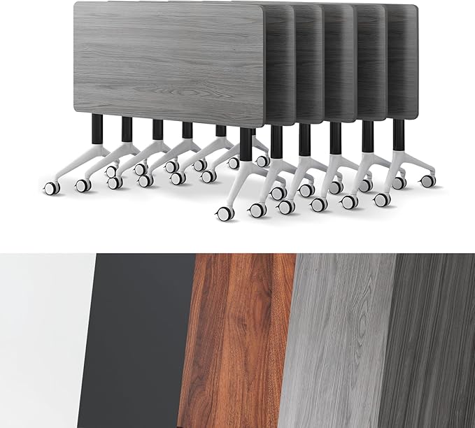 Conference Room Table, Folding Conference Tables,Thicken Grey Tabletop,Flip Top Wooden Seminar Meeting Room Table for Conference Room Offices (6, Grey, 47.2“)