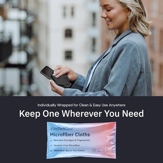 Elite Tech Gear Microfiber Cleaning Cloth for Glasses- 4-Pack, 12" x 12"- Durable Oversized Glasses Cleaning Cloth- Eyeglass Cleaning Wipes for Lenses, Electronics- High Tech Quality Material (Black)