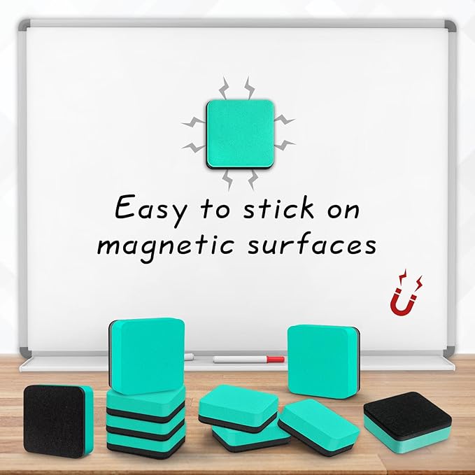 96 Pack Dry Erase Erasers, Mini Magnetic Dry Erase Eraser Bulk, Square Green White Board Dry Erasers, Ideal Chalkboard Cleansers, Perfect for Kids Classroom, Home and Office (1.97 x 1.97 Inch)