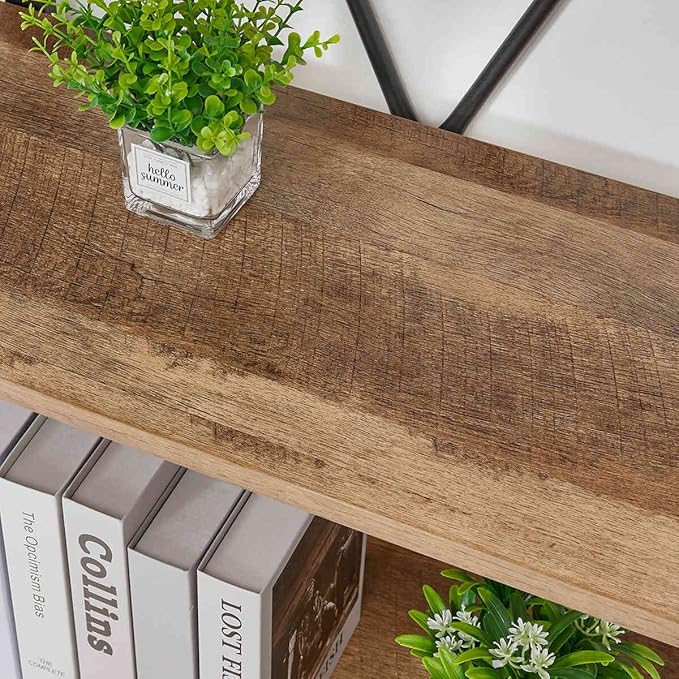 BON AUGURE Industrial Bookshelves and Bookcases, 5 Tier Heavy Duty Etagere Shelving Unit, Farmhouse Rustic Wood Metal Book Shelves for Office, Living Room and Bedroom (Vintage Oak)