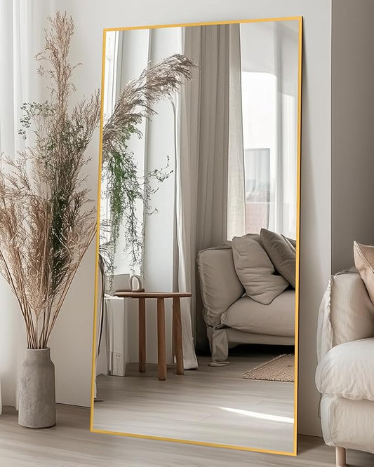 Antok Full Length Mirror, 76"x34" Floor Mirror, Floor Standing Freestanding Full Body Mirror with Stand for Bedroom, Hanging Mounted for Living Room Cloakroom, Gold
