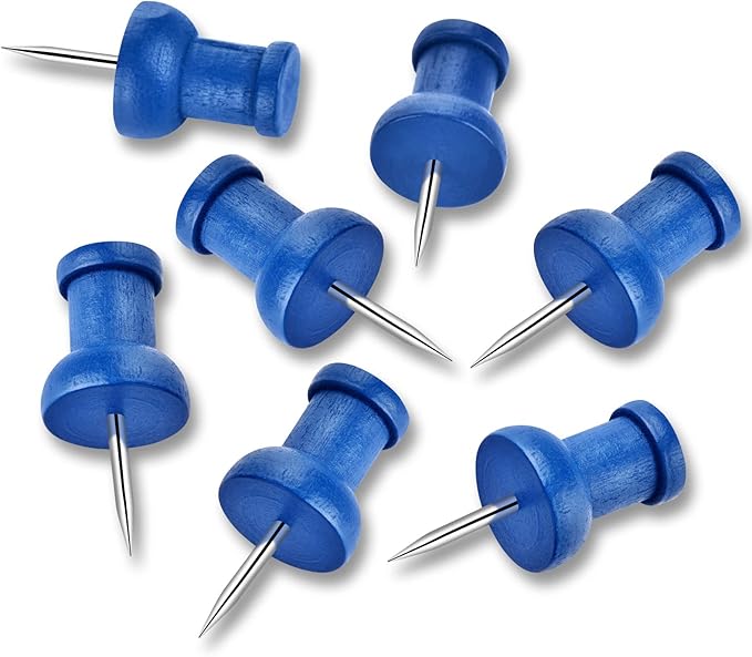 40Pcs Wood Push Pins, Decorative Thumb Tacks, Wooden Pins and Tacks, Cork Board Thumbtacks, Cute Thumbtack for Wall and Bulletin Board, Map Pins