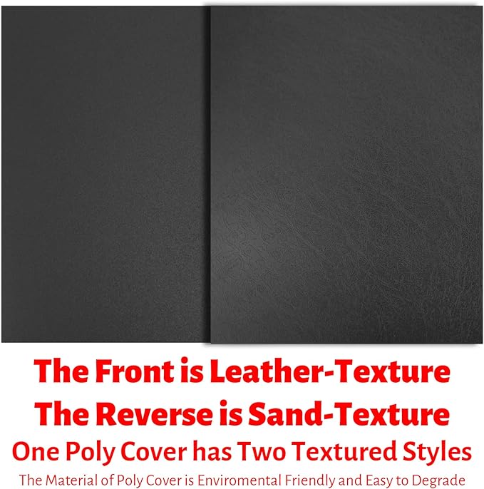 Binditek 100 Pack 16 Mil Leather-Textured Heavyduty Polycovers, Plastic Binding Presentation Covers, Letter Size, 8-1/2 x 11", Square Corners, Un-Punched, Black