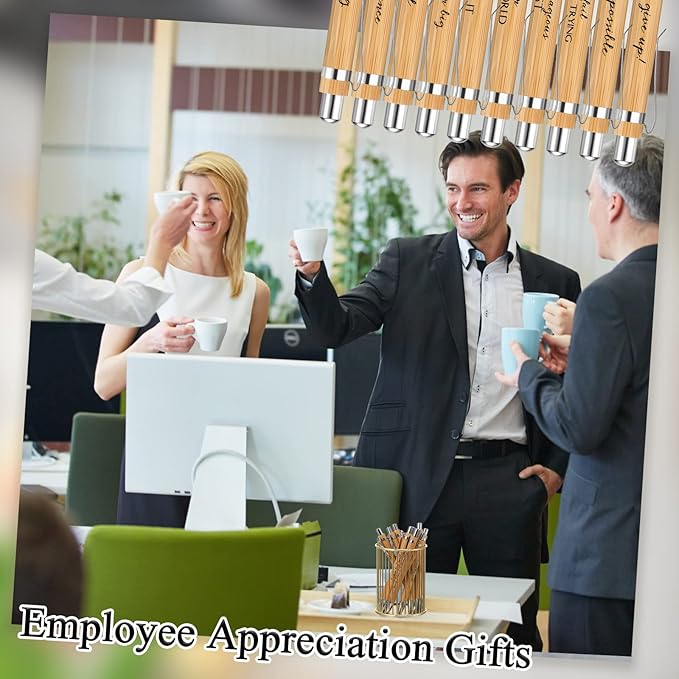 Fulmoon 50 Pcs Employee Appreciation Gifts Bulk Inspirational Bamboo Pens Motivational Thank You Wood Writing Ballpoint Pens for Coworkers Team Staff Leadership Teacher Student Back to School Gifts