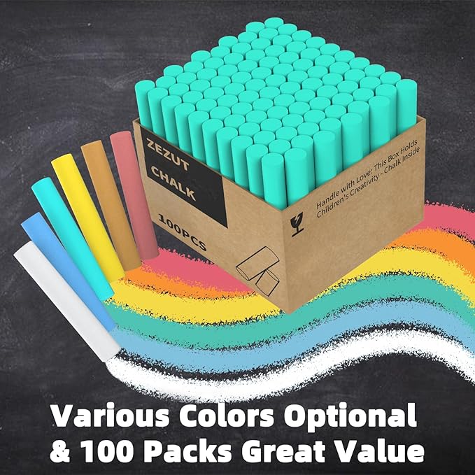 Green Chalk 100PCS, Low Dust Chalks Stick Bulk for Chalkboard Blackboard Non-Toxic