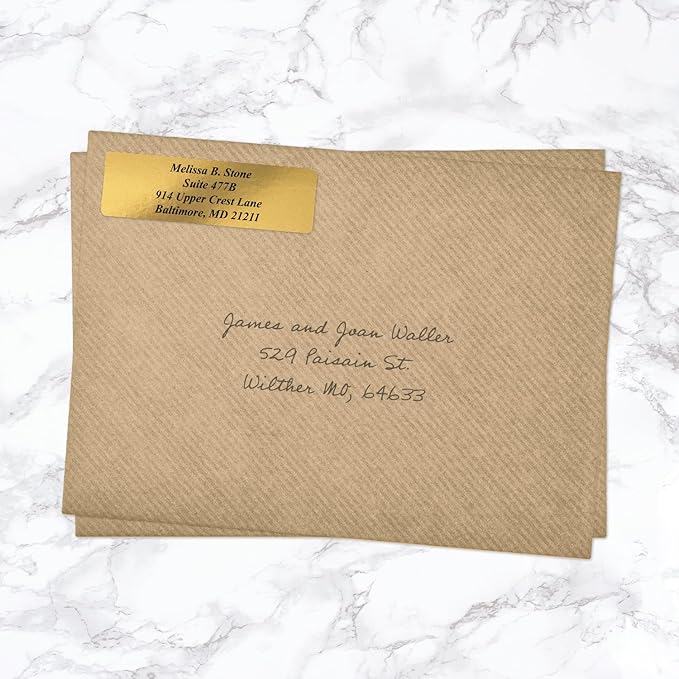 Gold Foil Personalized Return Address Labels with Elegant Dispenser - Roll of 500 Custom Stickers