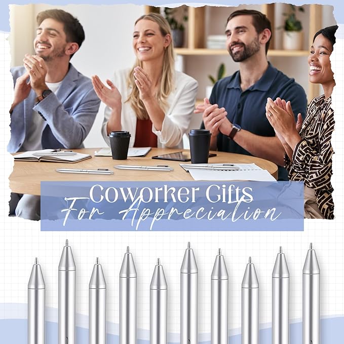 30pcs Thank You Pens Bulk Cute Multicolor Ballpoint Pen for Men Women Server Accessories Employee Holiday Appreciation Gifts for Teacher Office Back to School Party Favor (Silver)