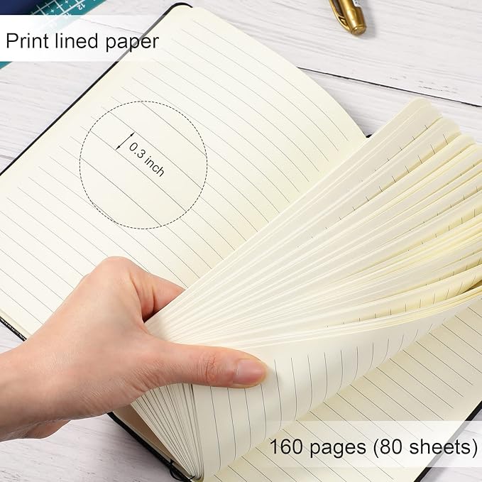 Honoson 20 Pack Lined Journal Notebooks A5 Hardcover Executive Notebook 5.5" x 8.3" PU Leather Wide Ruled Journals Bulk with Elastic Band for Home Business Office School Supplies(Black)