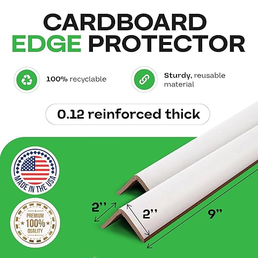 IDL Packaging Cardboard Edge Protector 2" x 2" x 9", Pack of 100 - V-Board Reinforced Cardboard Corners for Shipping - White Kraft Corner Protectors for Pallets - Recyclable and Eco-Friendly Material