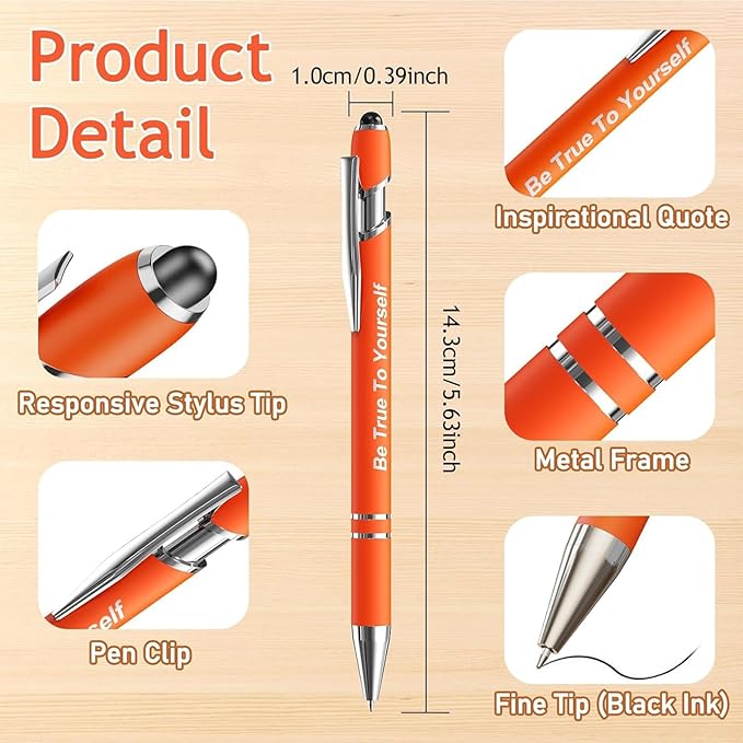 24 Pcs Inspirational Pens Bulk, Motivational Pens Ballpoint with Stylus Tips, Ink Pens 0.5mm Smooth Writing Pens Fine Point of Black Ink, 12 Colors with Gift Box for Staff, School, Office