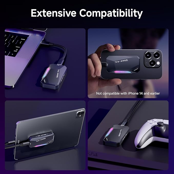 1TB Magnetic Portable SSD,2050MB/s Type-C USB 3.2 Gen 2x2 External SSD,4K ProRes Record and Store,Aluminum alloy,RGB Touch Lighting,External Solid State Drives for iPhone15/16/Android/PC/Mac -PS2200