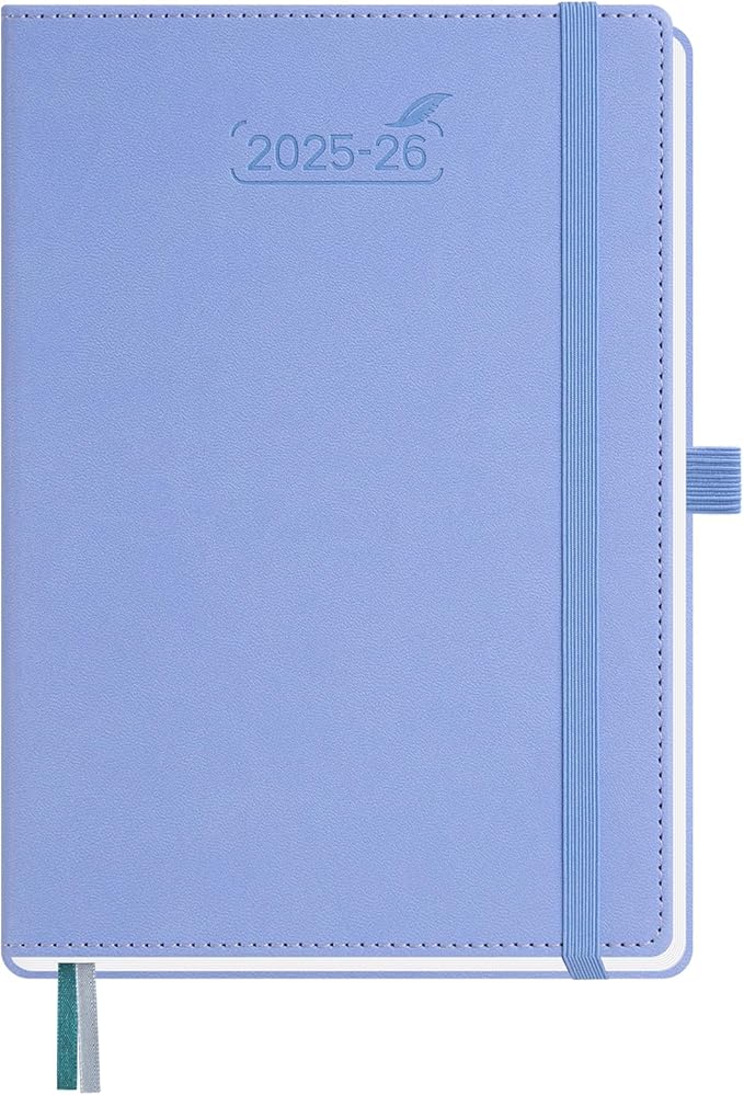 BEZEND Planner 2025-2026 Weekly and Monthly, 5.8" x 8.5" Academic Calendar (Jul 25-Dec 26) Vertical Daily Appointment with Hourly Timeslot & Monthly Tab, PU Leather Hardcover - Cornflower