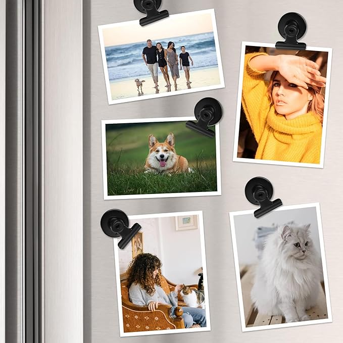 FINDMAG 48 Pack Magnetic Clips for Photo Display, Picture Hanging, Heavy Duty Scratch-Free Magnet Clips for Refrigerator, Metal Fridge Magnets for Whiteboard, Kitchen, Office, School Use.
