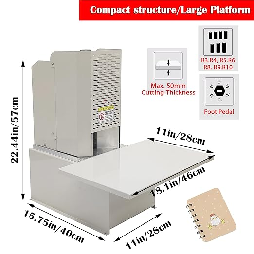 Electric Round Corner Cutter, Heavy Duty Fillet Paper Punch with Foot Pedal & Metal Protective Cover, R3-R9 Cutting Radius, Electric Corner Rounding Machine for PVC Name Card 1.97in Thickness