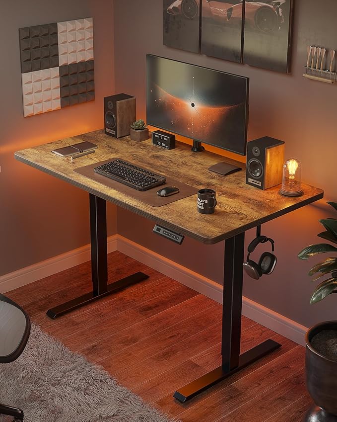 FEZIBO One-Piece Standing Desk Adjustable Height Stand up Home Office Desk, 32x24 Inch Electric Standing Computer Desk, with 4 Memory Presets, Fixable casters, Rustic Brown