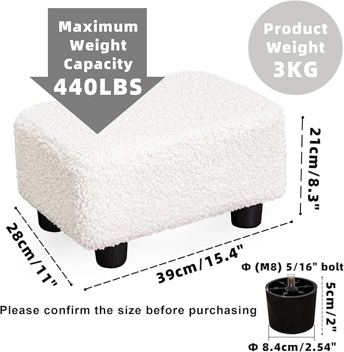 CAROLMADE Small Foot Stool Ottoman Footstool with Legs Under Desk Footrest for Living Room Bedroom and Office, Soft Ivory White