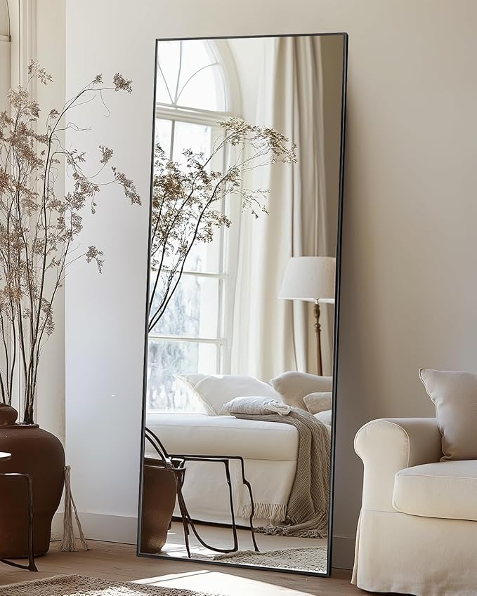 Antok Full Length Mirror, 59"x18" Floor Mirror, Floor Standing Freestanding Full Body Mirror with Stand for Bedroom, Hanging Mounted for Living Room Cloakroom, Black