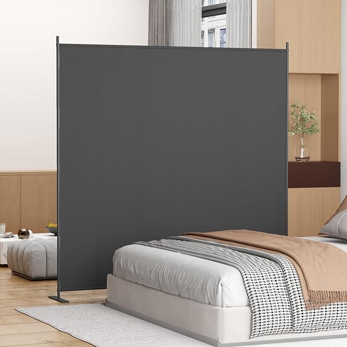 Helios&Hestia 1-Panel 6 ft Tall Indoor Folding Room Divider, Portable Privacy Screen, Freestanding Partition Separator, Temporary Wall Separation for Bedroom, Office, 71" W X 71" H, Dark Grey