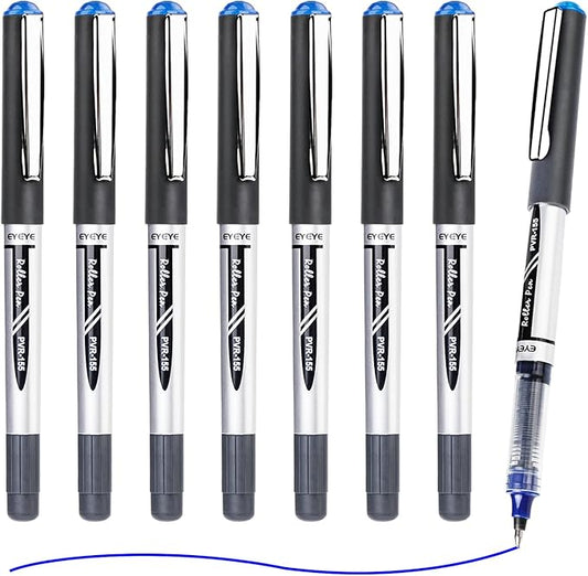 EYEYE Blue Rollerball Pen Fine Point, 8 Pack Liquid Ink Pen 0.7mm Quick Dry, Medium Point Blue Ink Pens Fine Point Smooth Writing Pens for Journaling, Note Taking, Office, School Supplies