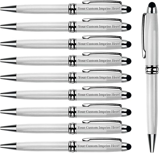 Ancolo Custom Personal Pens with Stylus Tip - Beautiful Smooth Writing Set Black ink refill - Engraved with Your Name or Slogan Perfect for Women/Lady/Girl/Teacher/Manager/10 Pens/Box