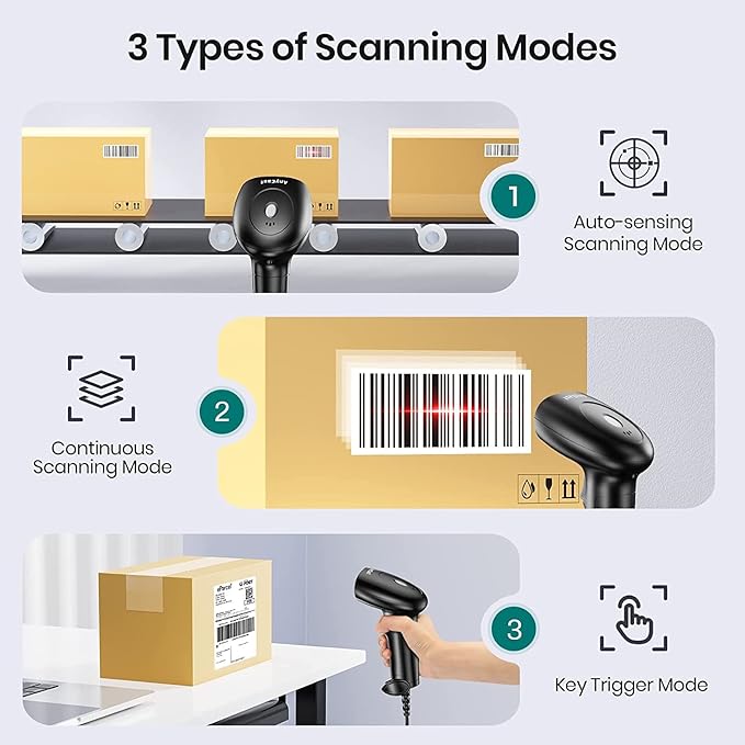 Barcode Scanner with Stand, USB Wired Inventory 2D 1D QR Code Scanner for Computer POS MAC with Automatic Screen Scanning, Handheld CMOS Image Bar Code Reader for Warehouse Library Supermarket