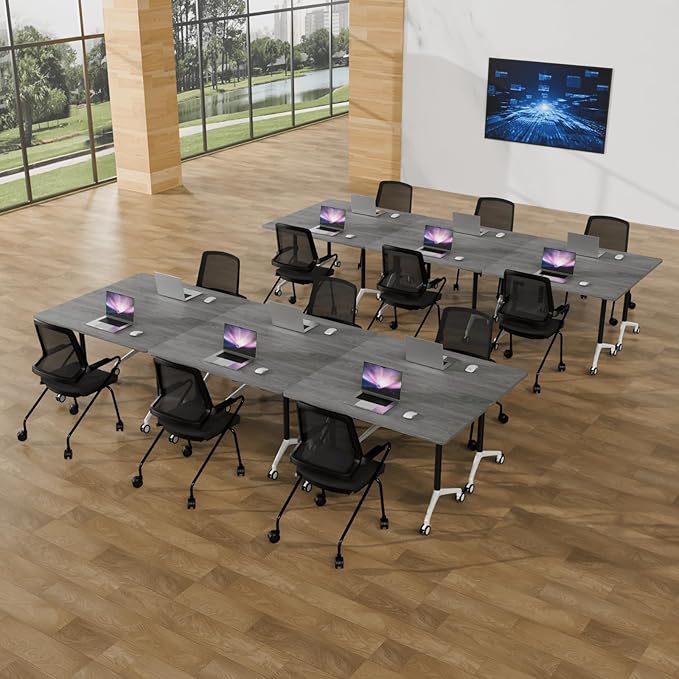 Conference Room Table with Flip-Top Design for Dynamic Meetings, Business Table Computer Desk with Heavy-Duty Frame,Foldable Seminar Meeting Tables for Home Office (2, B, 47.2IN)